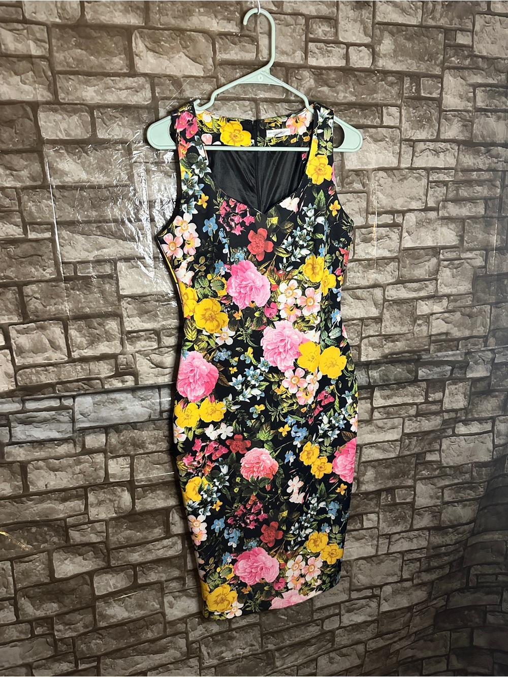 New York & Company Black Floral Midi Dress with Multi Colored Blooms Size Small - Picture 8 of 8